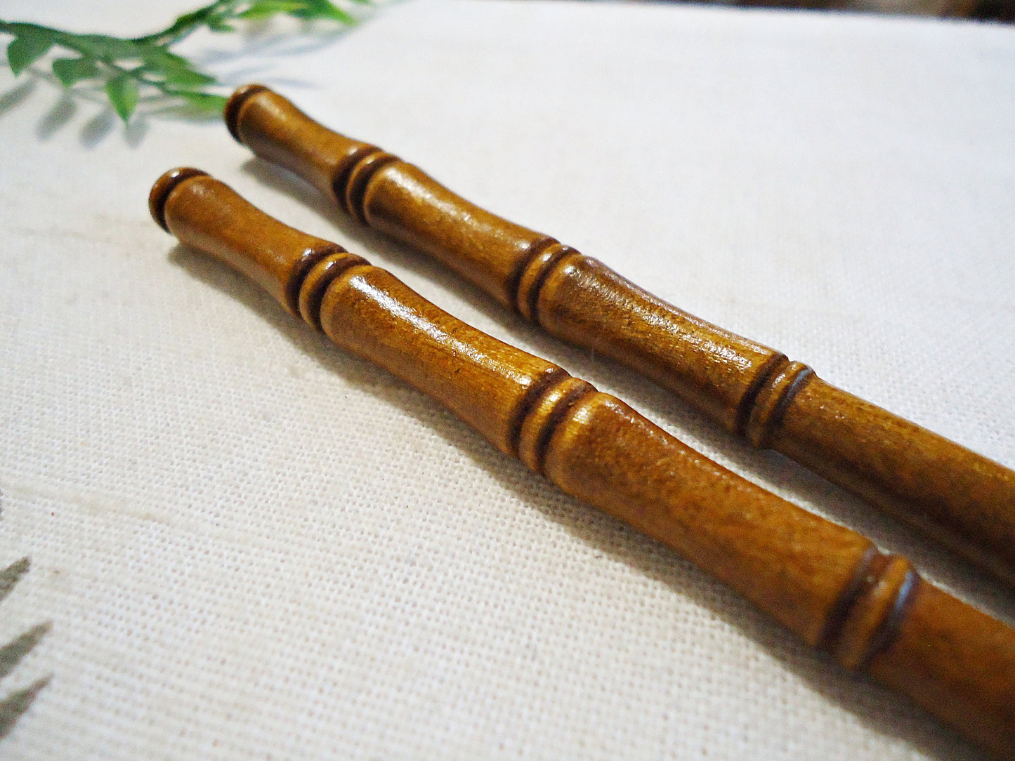 Wood Hairsticks, 7" Long, Set of 2, Brown Bamboo Design