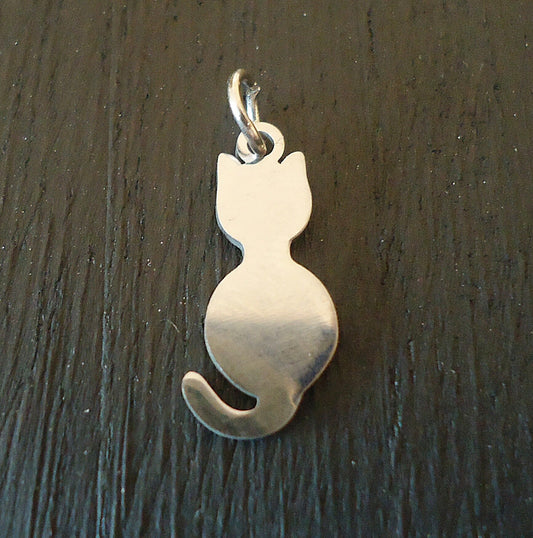Tiny Stainless Cat Charm Pendants- 18mm Tall x 8mm Wide