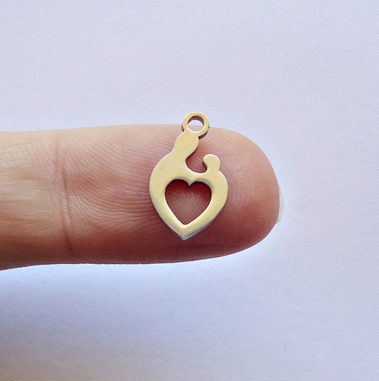 Small Stainless Steel Mother and Baby Heart Charms - 14mm x 9mm - Sets of 10