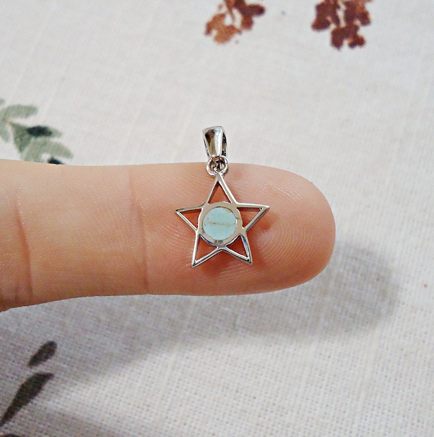 Tiny Pendant, Larimar Stone and Sterling Silver Star Pendant
