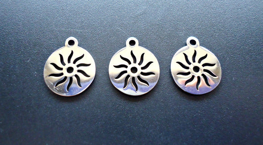 Small Stainless Steel Sun Rays Laser-cut Charms - 14mm x 12mm - Set of 10