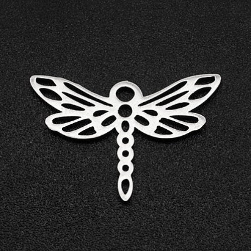 Small Stainless Steel Dragonfly Charms - 13mm Tall x 20mm Wide - Set of 10