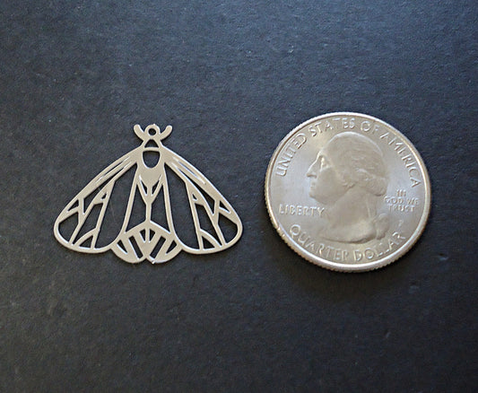10 Stainless Steel Moth Charm - 7/8" Tall (22mm) - Non Tarnishing, Hypoallergenic, Set of 10