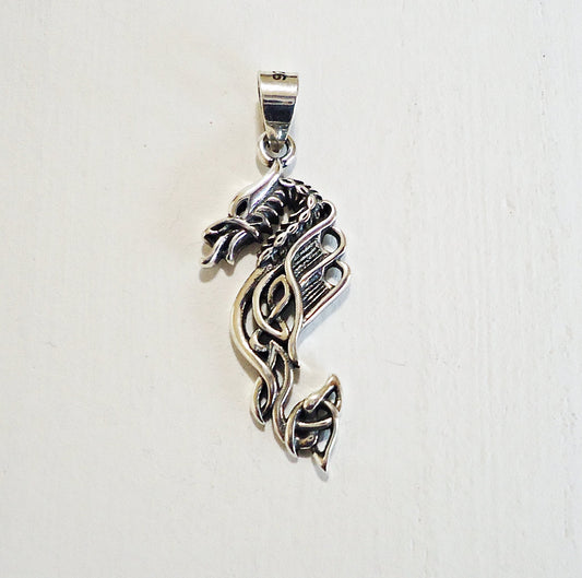 Sterling Silver Celtic Dragon Pendant, 1 inch Tall, with Soldered Bail