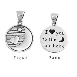 Sterling Silver 'I Love You To the Moon and Back' Charm/Pendant, Moon, Heart, Star, Oxidized