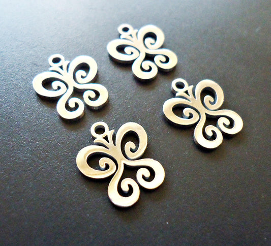 Small Stainless Steel Butterfly Tattoo Charms - 14mm x 12mm