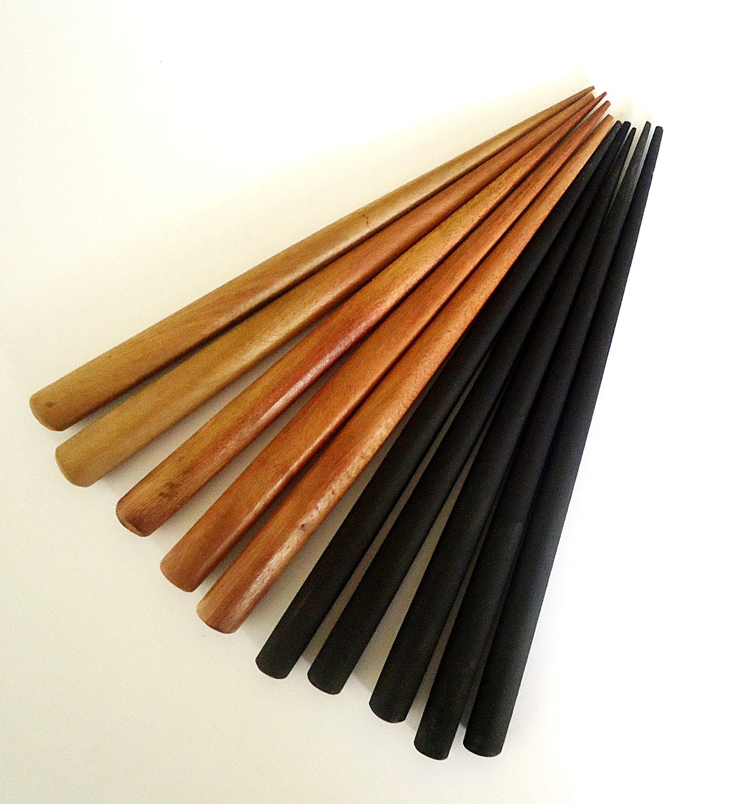 Six Inch Wooden Hair Sticks - Mixed Colors - End Drilled - Set of 10 (5 Black/ 5 Brown)