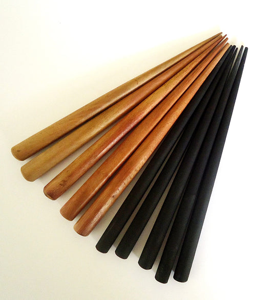 Six Inch Wooden Hair Sticks - Mixed Colors - End Drilled - Set of 10 (5 Black/ 5 Brown)