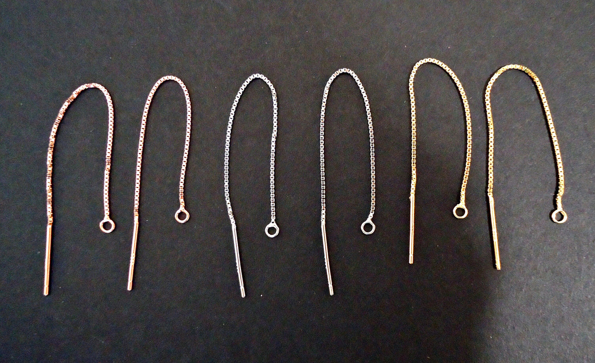 Threader Style Earring Blanks, Sterling Silver, Rose Gold, and Gold, 70mm Long