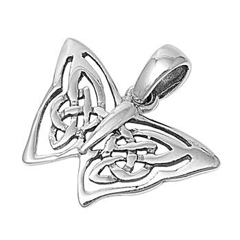 Small Sterling Silver Celtic Butterfly Pendant with Bail - 18mm Wide x 13mm Tall