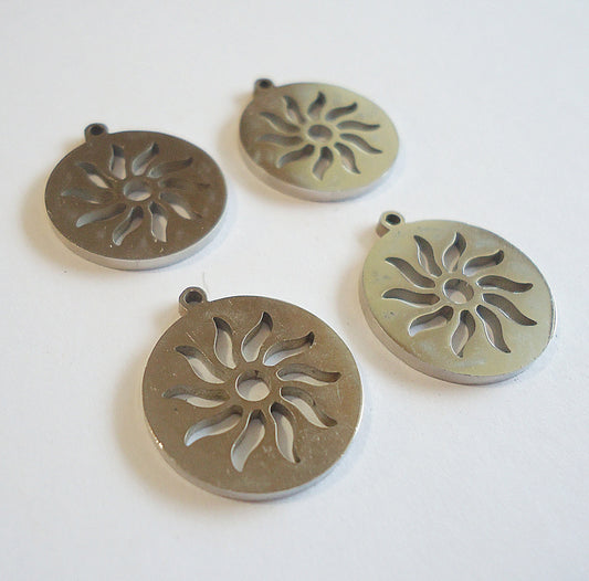 Stainless Steel Sun Rays Laser-cut Pendant Charms - 18mm x 16mm Round