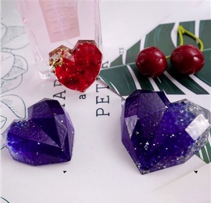 Silicone Molds for Epoxy Resin Crafts, Faceted Hearts, 3 Sizes: 64mm, 55mm, 42mm, Paperweights, Jewels, Baubles