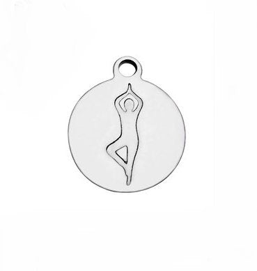 Small Stainless Steel Yoga Charms - Tree Pose - 12mm Wide - Set of 10