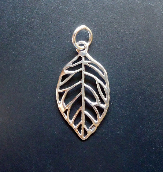 Sterling Silver Filigree Leaf Pendant - 1" Tall