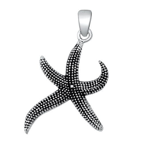 Textured Starfish Pendant, Sterling Silver, 21mm Tall x 15mm Wide