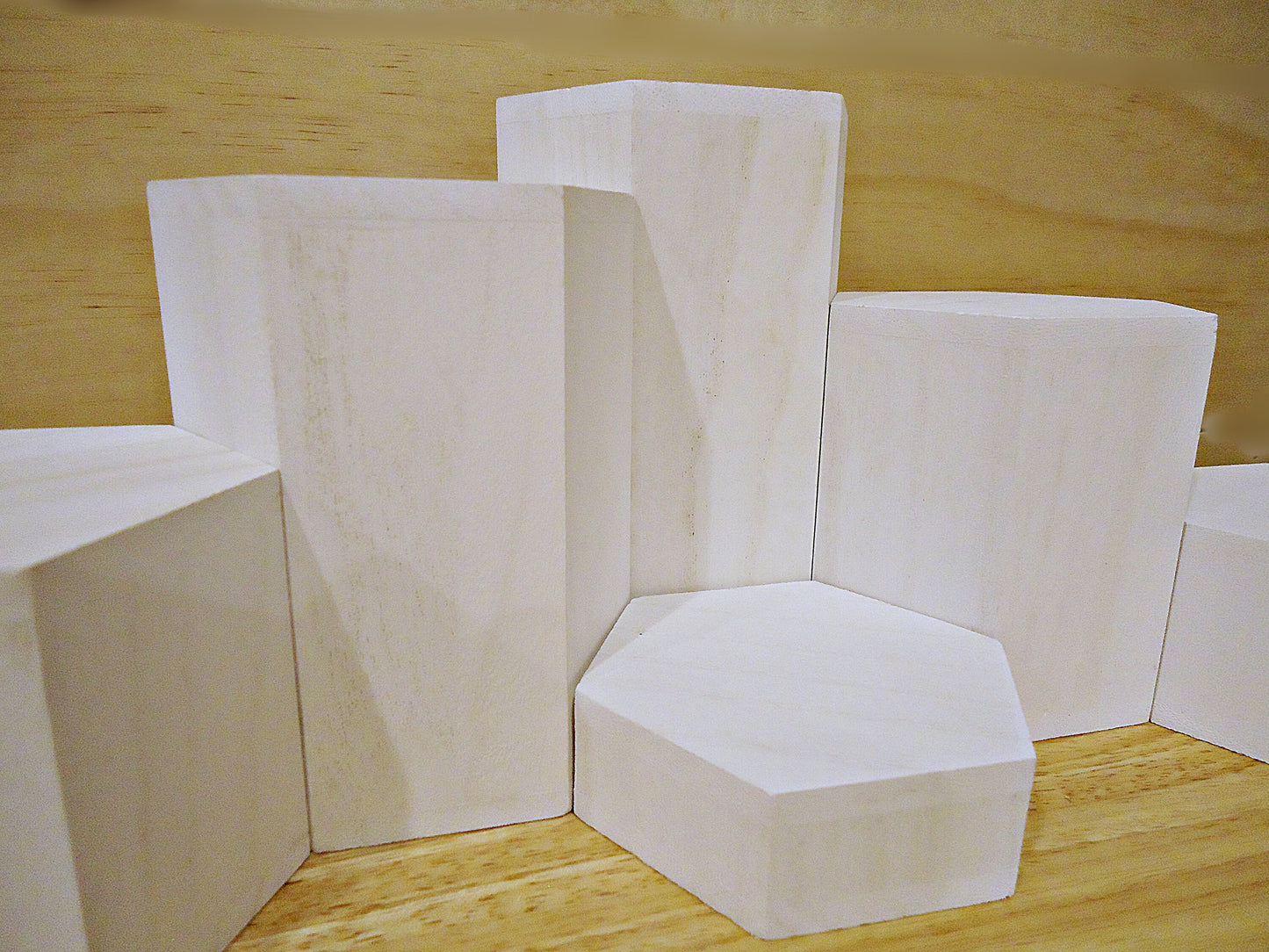 Wooden Hexagon Risers, White, 3.5" Across, 1" - 6" Heights