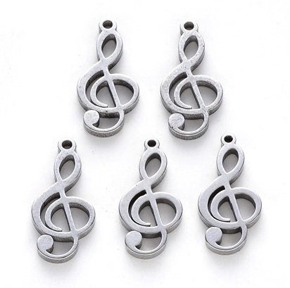 Small Stainless Steel Treble Clef Charms, 17mm x 8mm, Set of 10