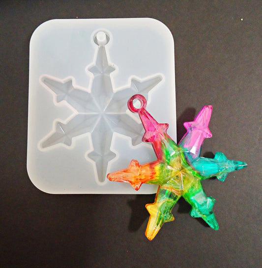 Silicone Snowflake Ornament Mold, Faceted Snowflake, Finished Ornament is 3 1/4" Tall x 2 1/2" Wide, Resin Ornament Craft Supplies
