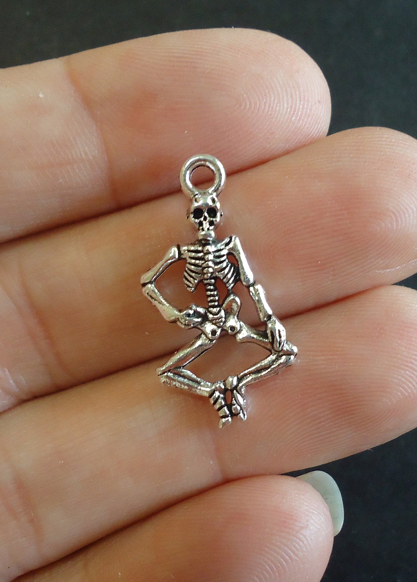Dancing Skeleton Pendants / Charms - Antique Silver, 1" Tall x 1/2" Wide