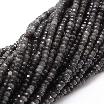 Stone Rondelle Beads - 4x3mm - Gray Black Labradorite color - 14" Strand, approximately 115 beads