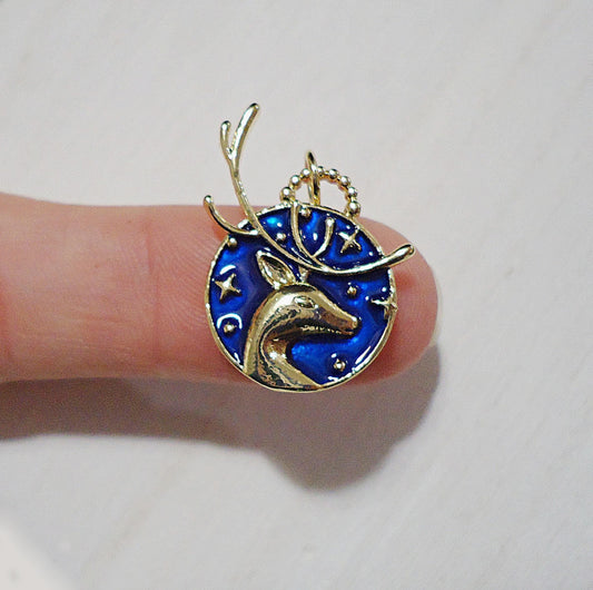Reindeer Enameled Pendant, Dark Blue and Gold, Christmas Charm pendant, 18K Gold  Plated Brass Charm, Small Christmas Charm