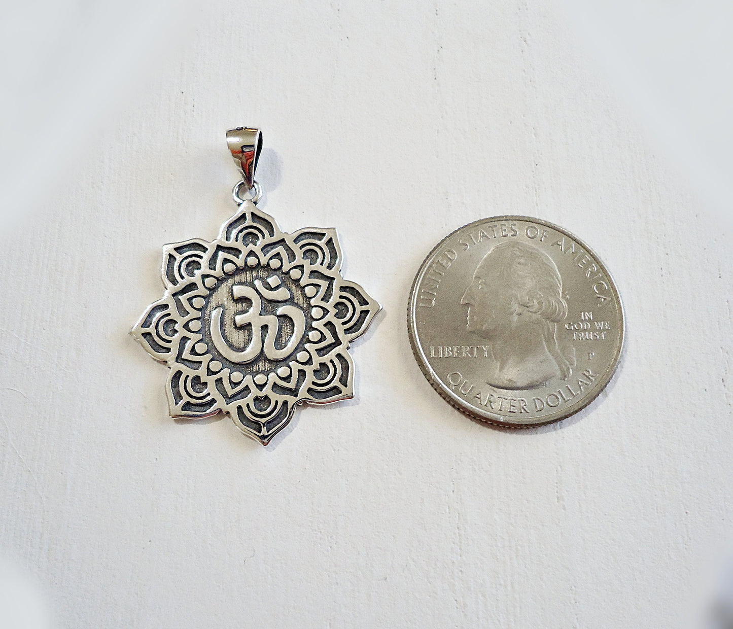 Sterling Silver Ohm Flower Pendant, 1 1/8"Tall (28mm)