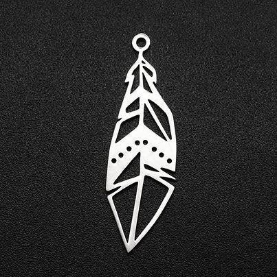 Stainless Steel Feather Pendant, 1.25" Tall