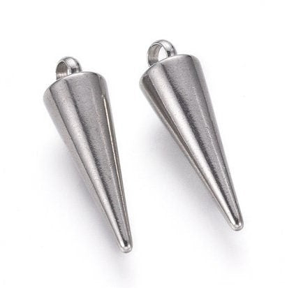 Small Stainless Steel Spike Charms, Pendants - 18mm x 5mm, Silver Color