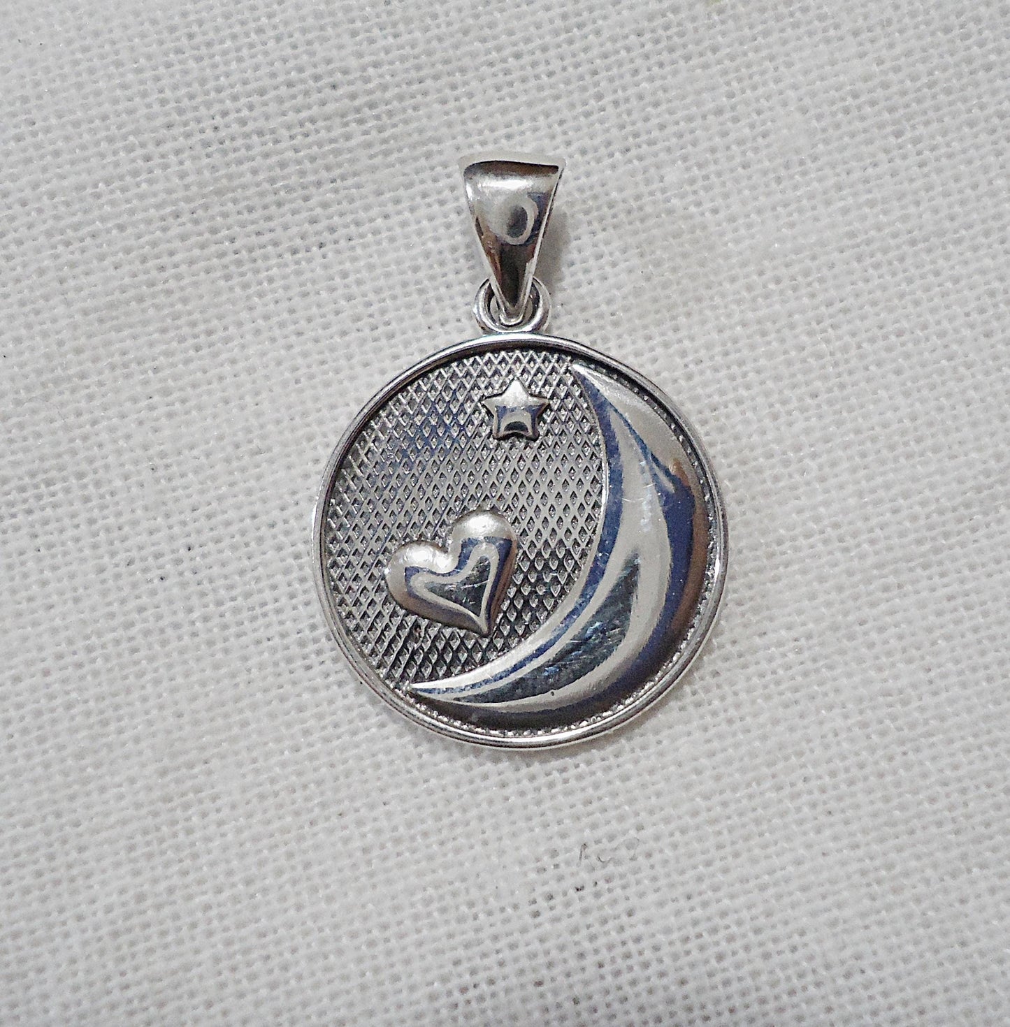 Sterling Silver 'I Love You To the Moon and Back' Charm/Pendant, Moon, Heart, Star, Oxidized