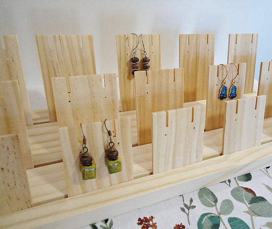 Wooden Earring Card Display, 15 Removable Wooden Earring Cards, Unfinished Wood, 13.5" Wide