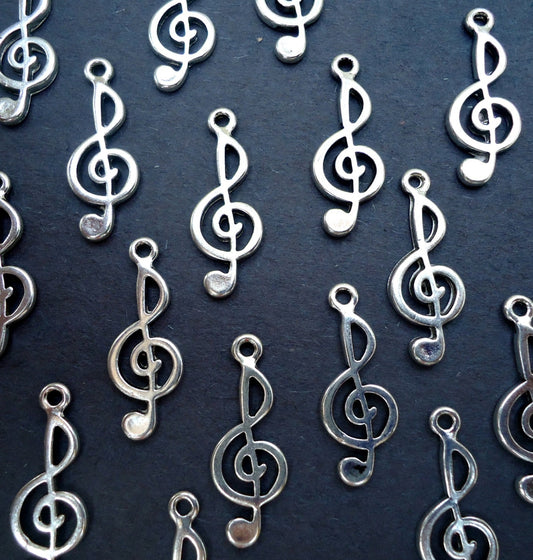 Silver Treble Clef Charms - 1 Inch Tall - Set of 20