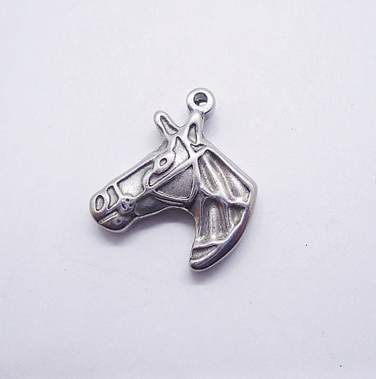 Stainless Steel Horse Head Pendant / Charm - 7/8" Tall x 3/4" Wide x 3mm Thick