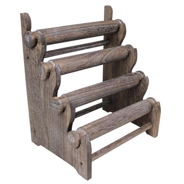 4 Tier Wooden Bracelet Display / Organizer, Natural, Brown, Black, and Weathered Brown, Removable Bars, Plain or Hand-Painted Mandala