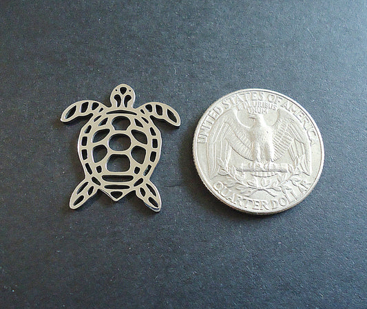 Turtle Filigree Pendant, Stainless Steel, 24mm Tall x 22mm Wide