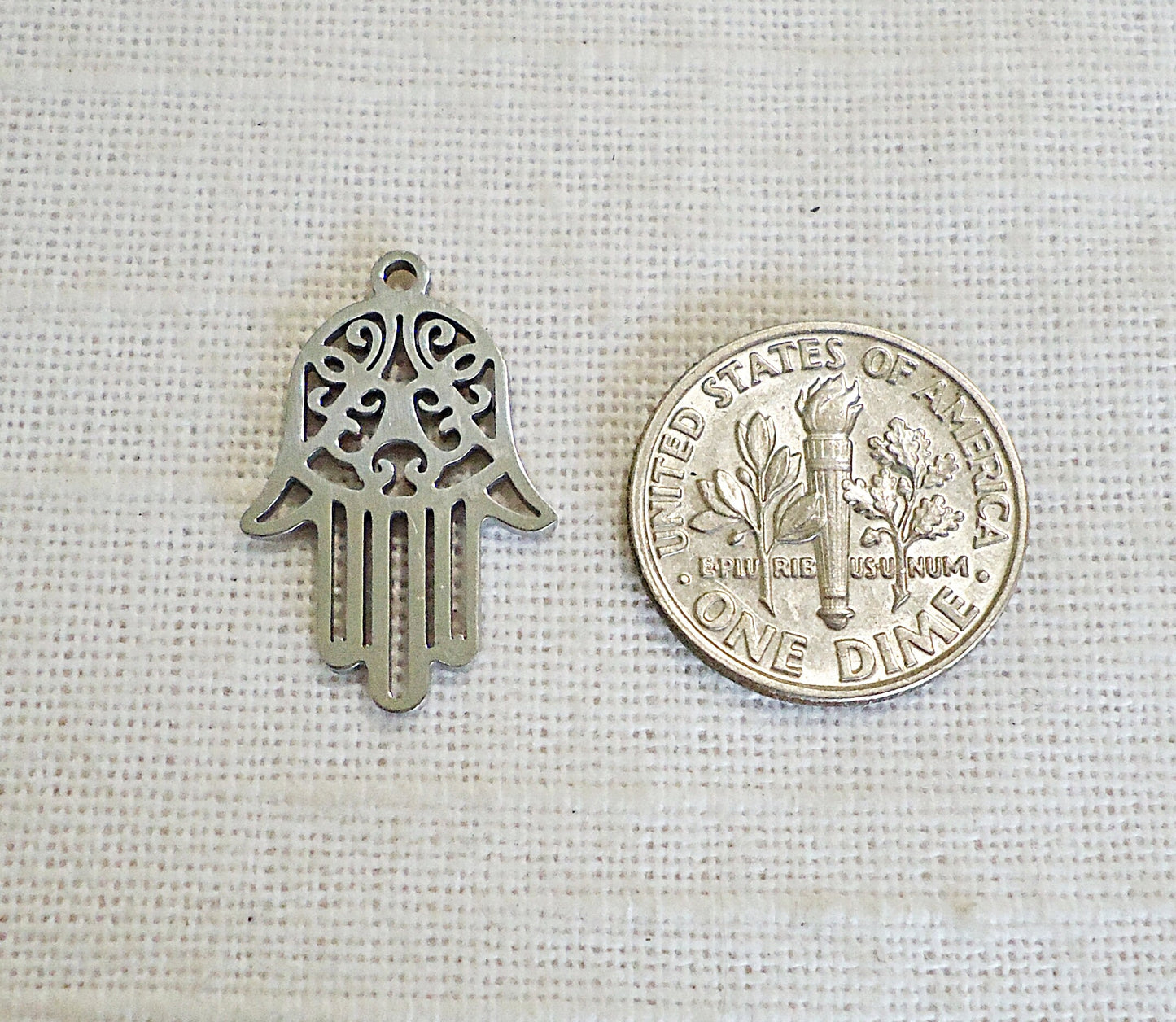 Hand of God, Hamsa, Fatima, Stainless Steel Charm / Pendant, Non Tarnishing, 7/8" Tall, Set of 10