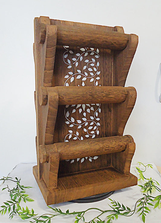 Wooden Bracelet Organizer Display, 6 Bars, Rotating, Brown, Dark Brown, or Black, Large, Double Sided, Stenciled White Vines