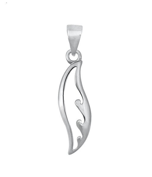 Sterling Silver Wave Pendant with Soldered Bail, 22mm Tall, Ocean Nautical Surfer
