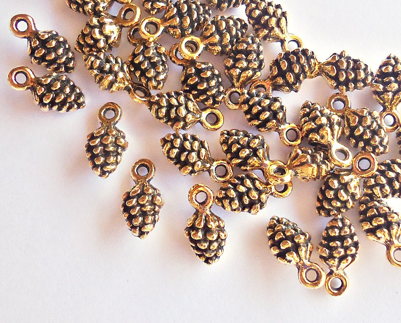100 Tiny Pinecone Charms - Antique Silver, Copper, or Gold