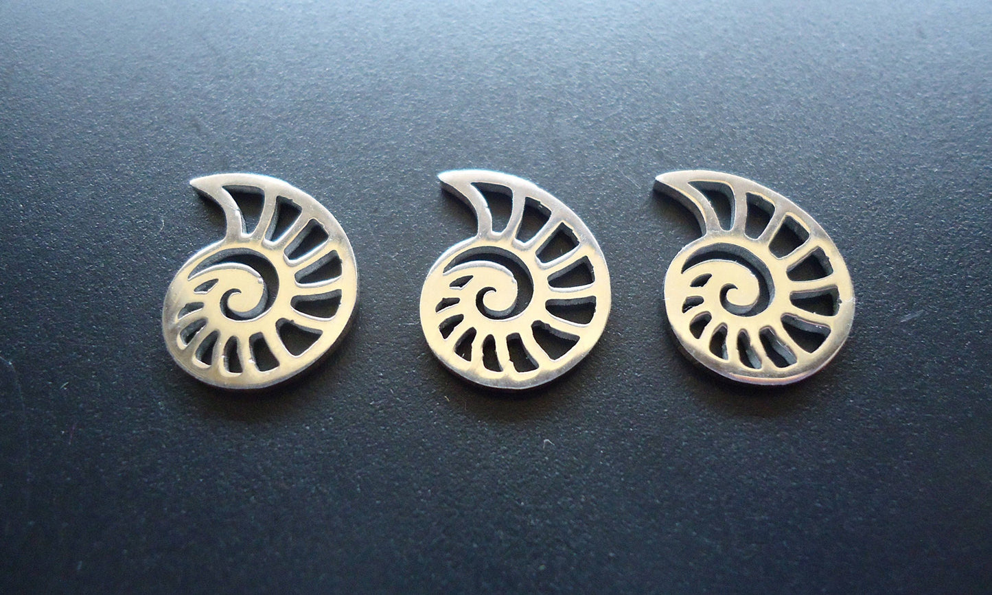 Small Stainless Steel Spiral Sea Shell Charms - 15mm x 11mm - Set of 10