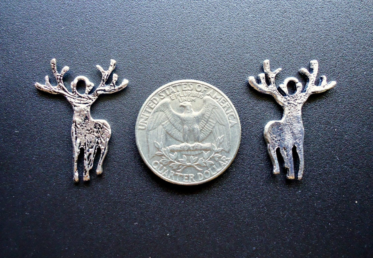 Deer / Elk with Antlers, Buck Pendants / Charms - Antique Silver