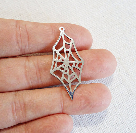 Spiderweb Pendants, Stainless Steel, Silver, 1.5" Long