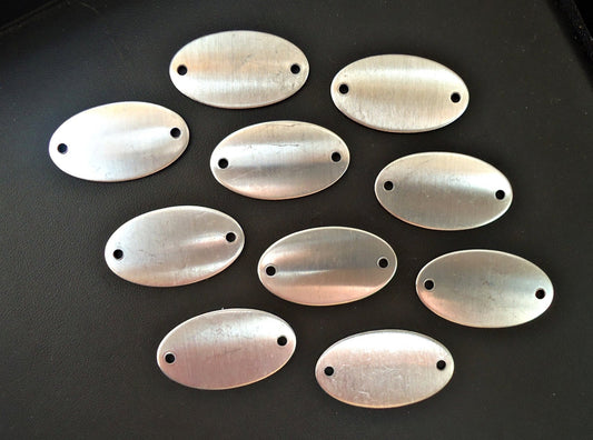 10 Small Oval Aluminum Stamping Blanks with 2 Holes - 1 3/8" x 3/4"
