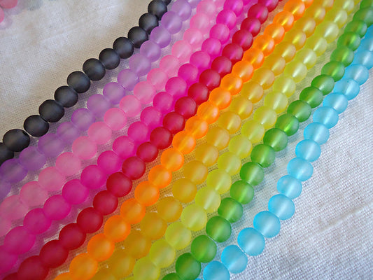 Frosted Round Glass Beads, 6mm, Synthetic Sea Glass, Beach Glass, 15.5" Strand, 70 beads