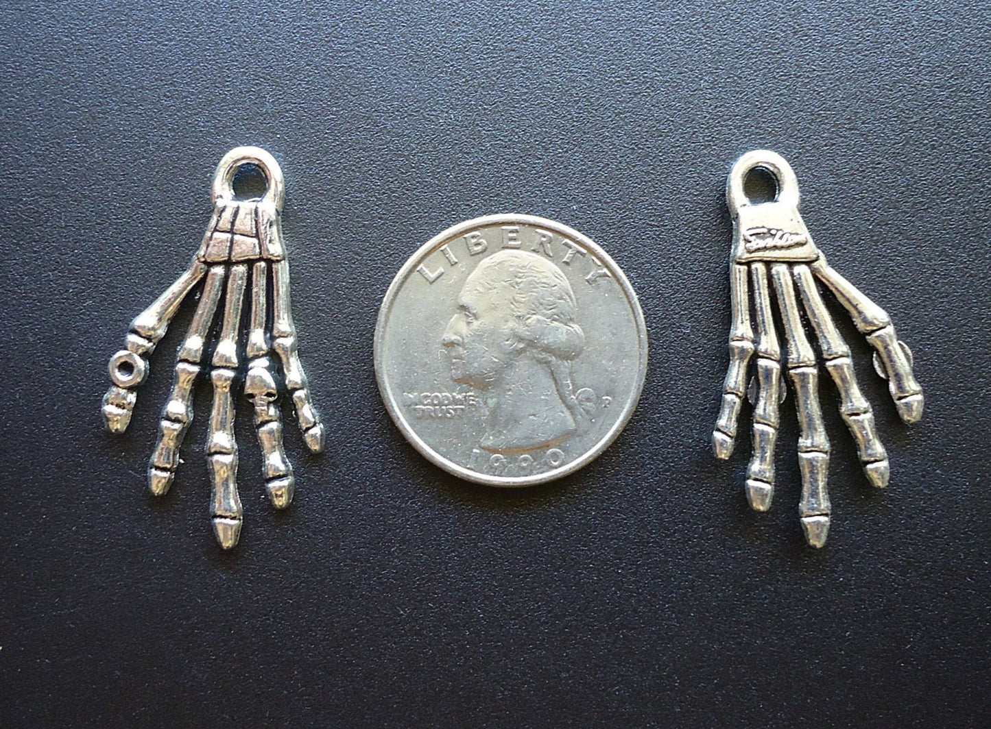 Skeleton Hand Pendants / Charms - Antique Silver - Set of 10 - Halloween Accessory