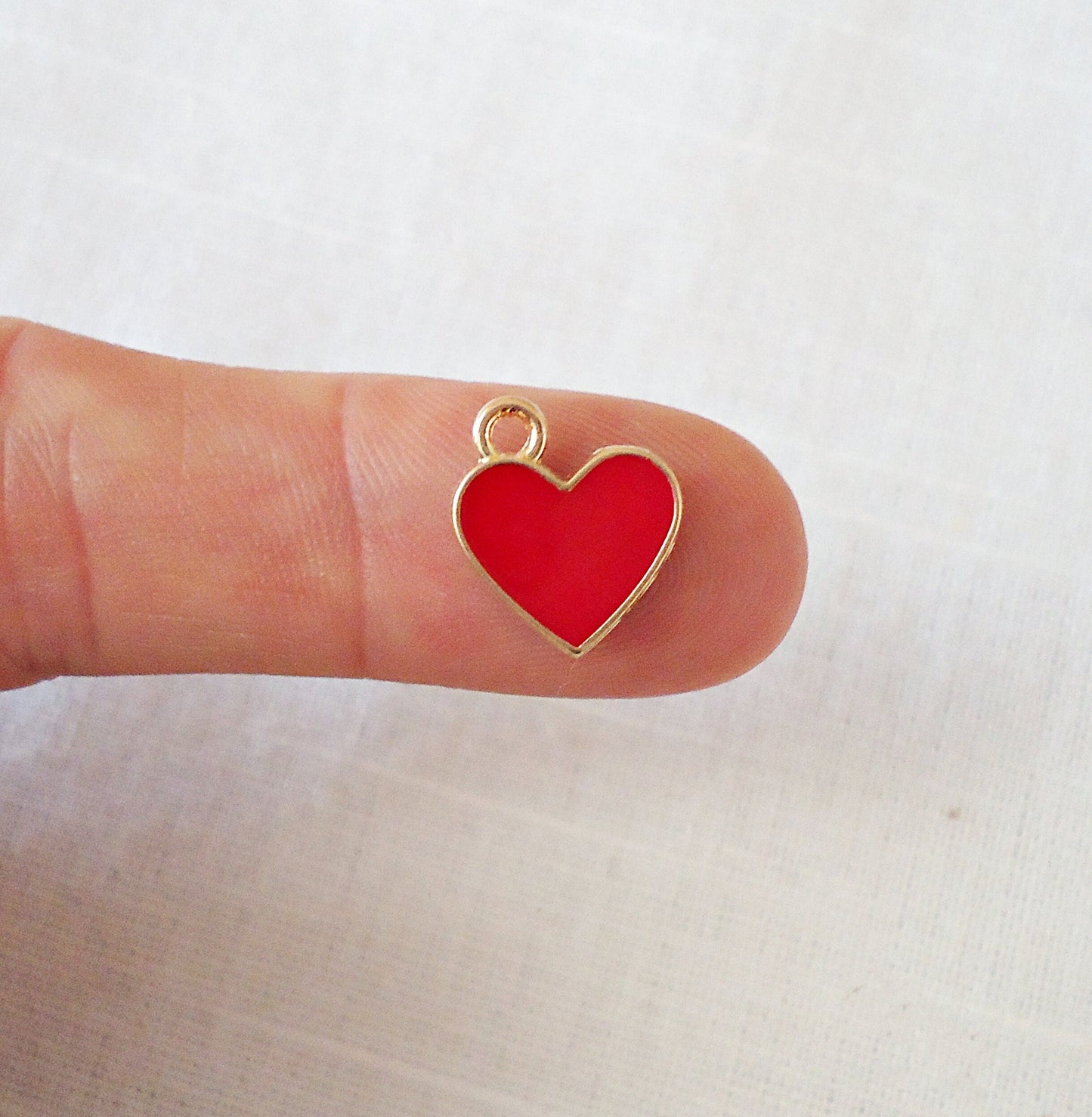 Small Red Heart Charms, Red Enameled and Light Gold, 1/2" Wide, Set of 10
