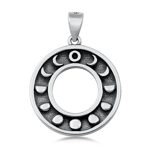 Round Moon Phases Pendant, Sterling Silver, 20mm Wide with Soldered Bail
