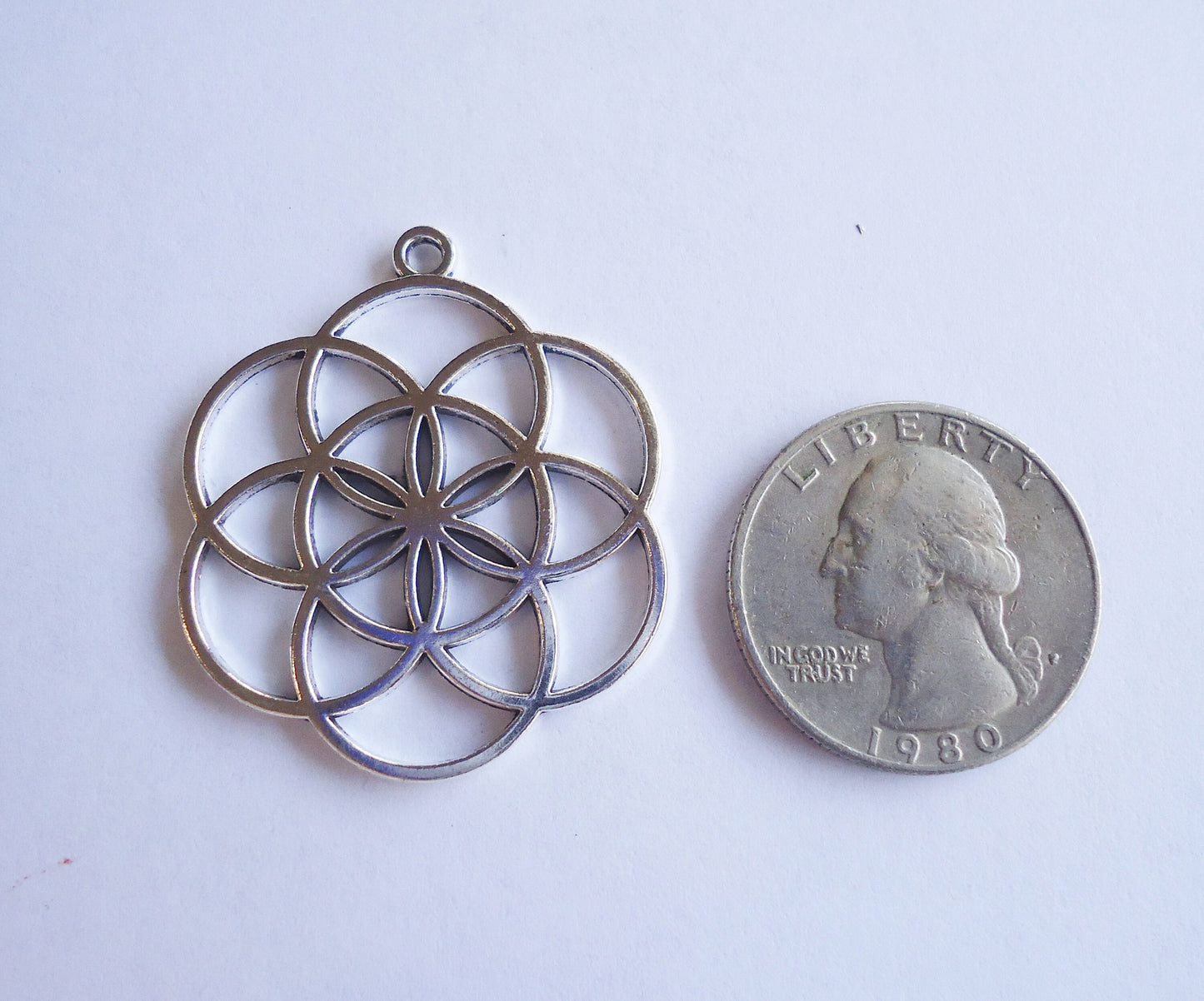 Geometric Flower Pendant - Antique Silver - 1.5" Tall x 1.25" Wide