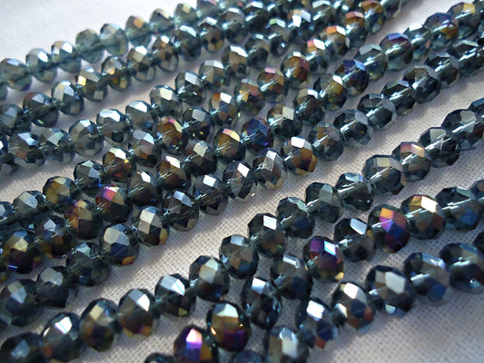 Dark Gray / Black Glass Beads - 6x4mm - 100pcs - 17.5" strand - AB Plated