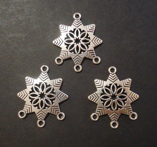 Snowflake Chandelier Components - 1 inch Wide - Antique Silver, Set of 10