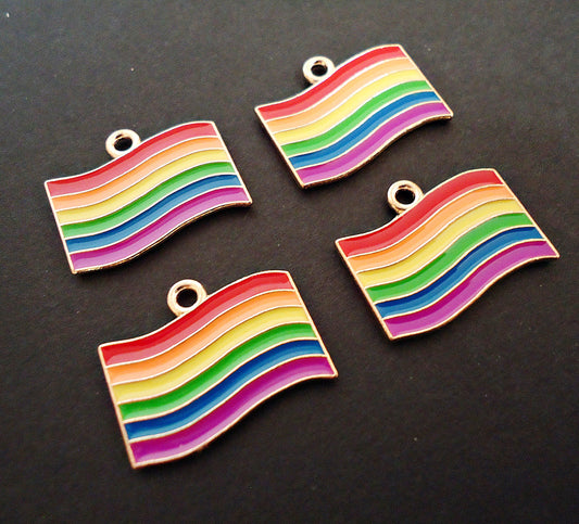 Rainbow Flag Charms, Enameled, Colorful, Gold, Pride, Set of 10